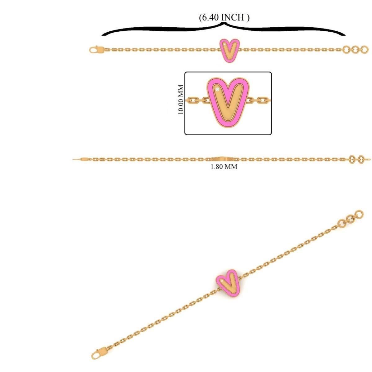 Pulsera personalizada con inicial esmaltada en oro macizo de 14k (certificado) en venta 2