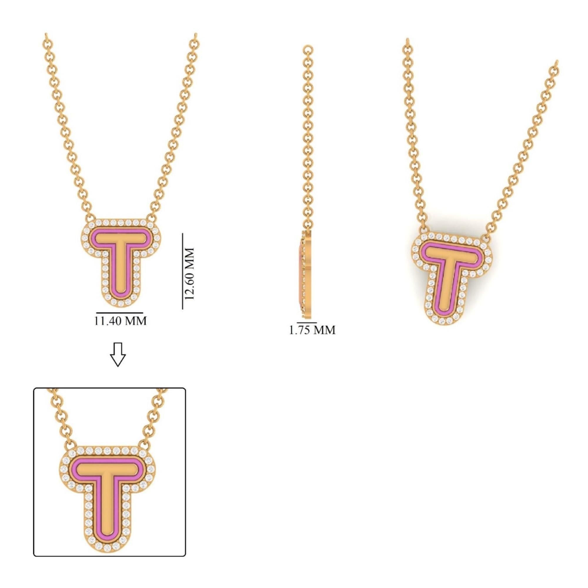 Personalized Initial Enamel Layering Necklace in 14K Solid Gold (Certified) For Sale 3
