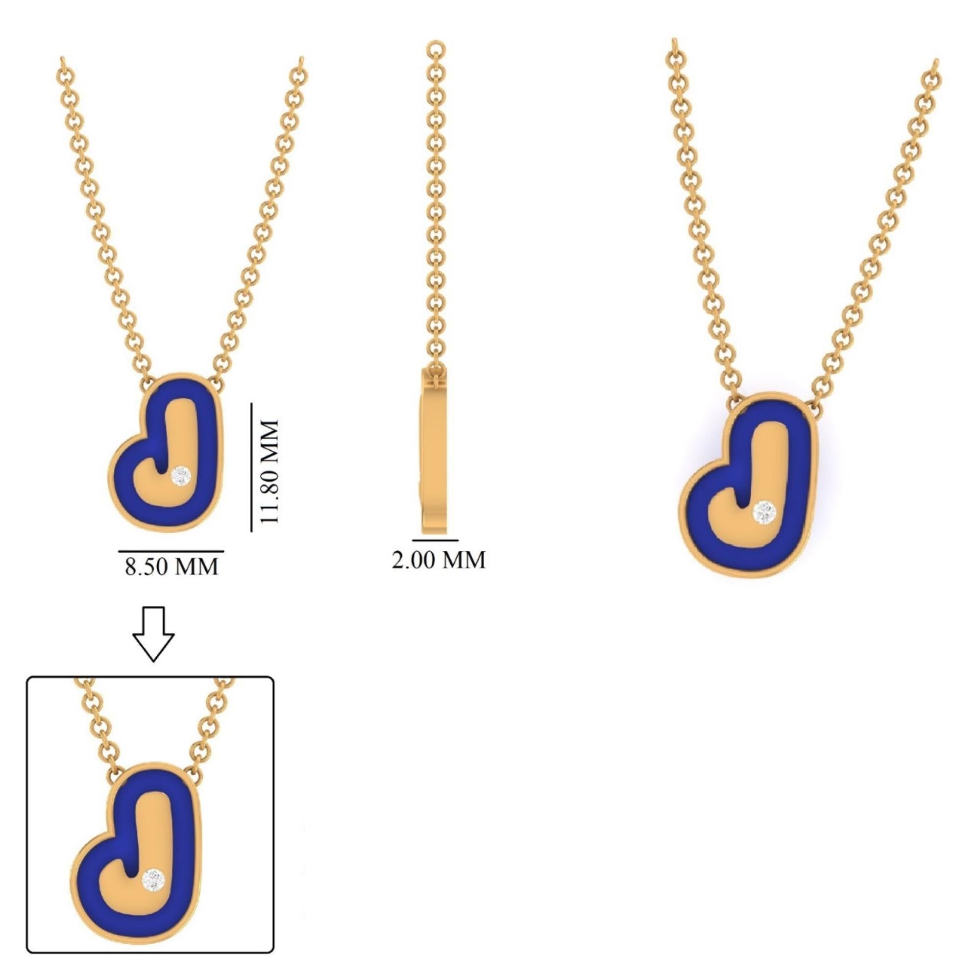 Collar colgante personalizado con inicial esmaltada en oro macizo de 14k (certificado) en venta 2