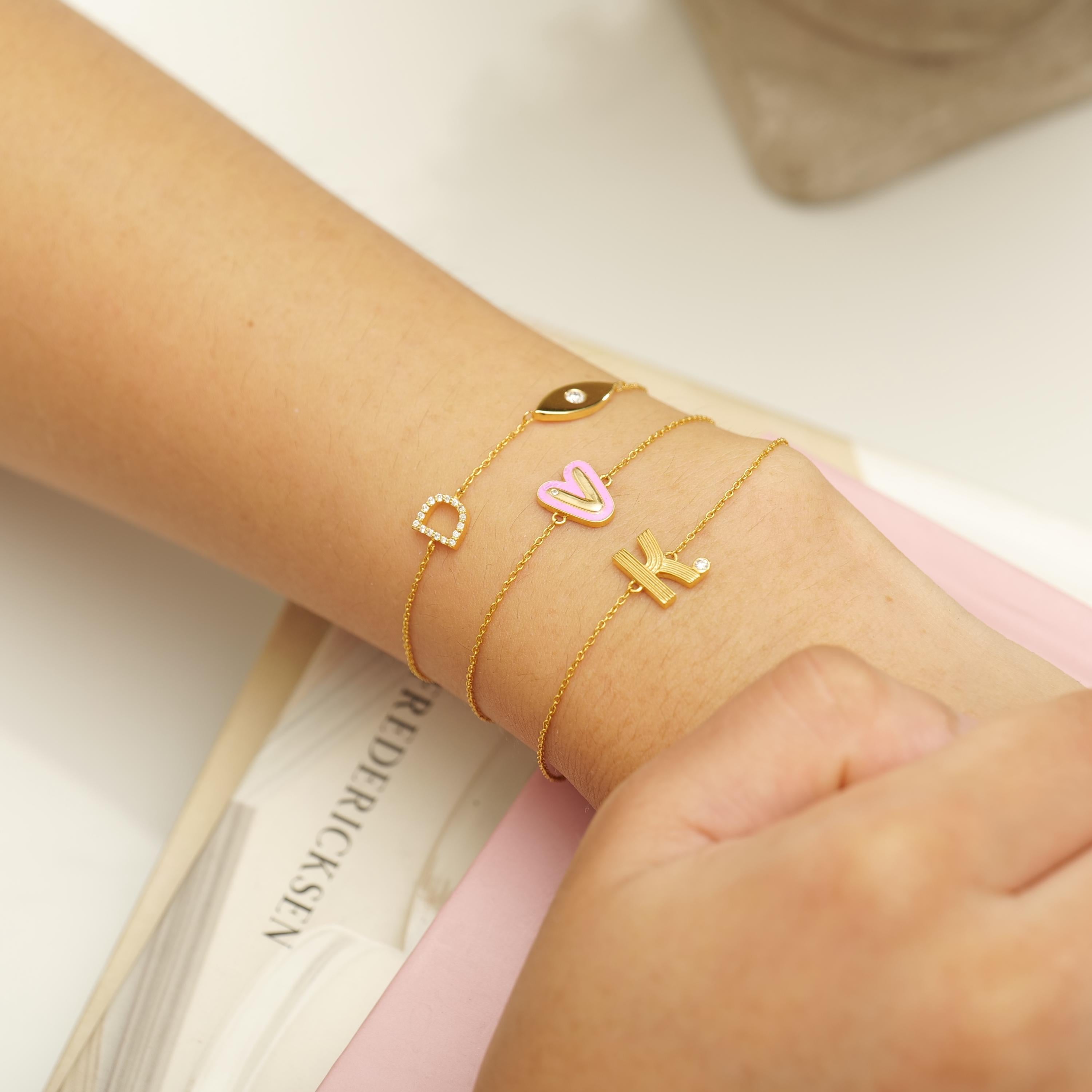 Taglio rotondo Bracciale personalizzato con diamanti a forma di occhio maligno in oro massiccio 14K (certificato) in vendita