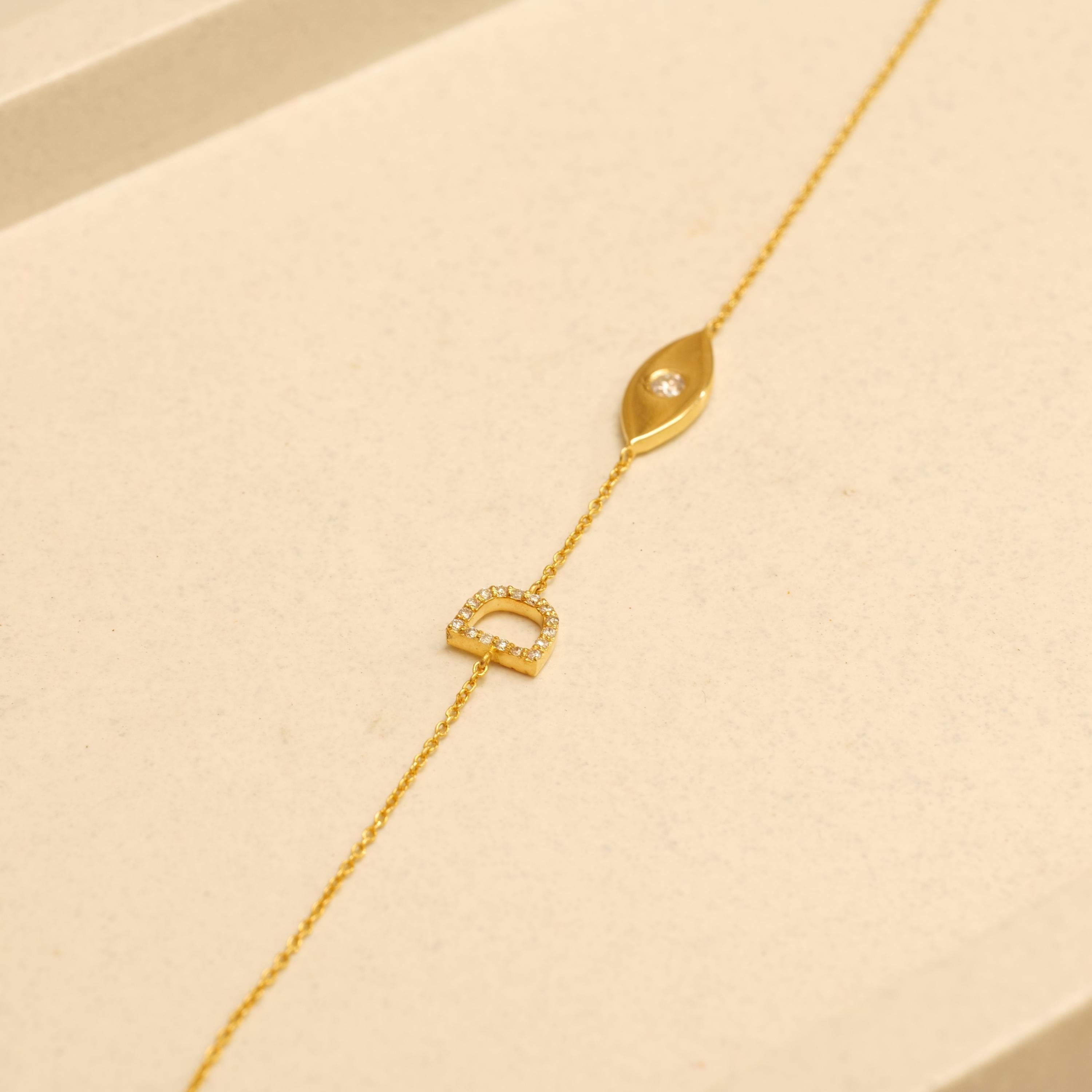 Bracciale personalizzato con diamanti a forma di occhio maligno in oro massiccio 14K (certificato) In condizioni Nuovo in vendita a New Delhi, DL