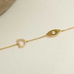 Bracciale personalizzato con diamanti a forma di occhio maligno in oro massiccio 14K (certificato)