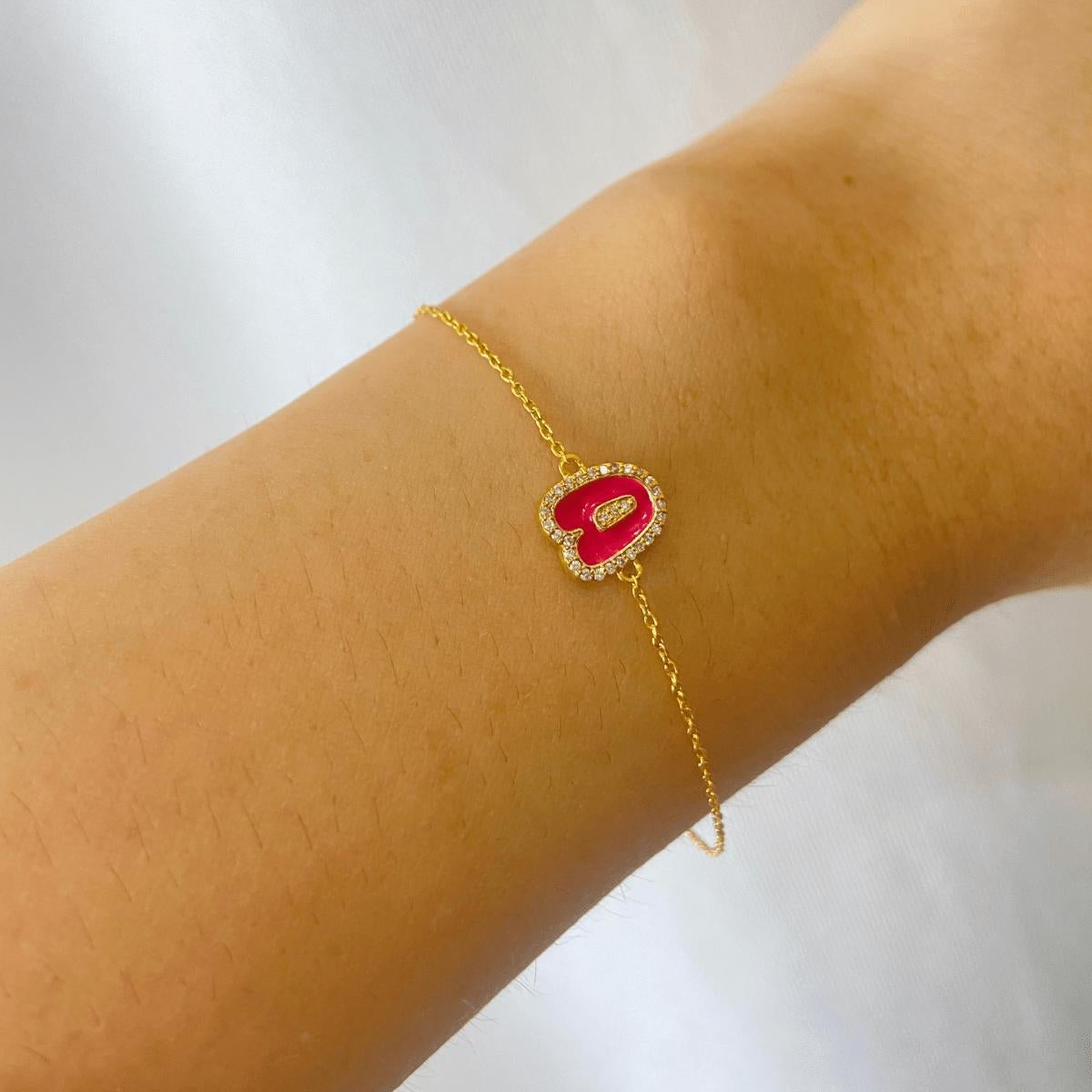 Pulsera personalizada con halo de iniciales y esmalte de diamantes en oro macizo de 14k (certificado) Corte redondo en venta