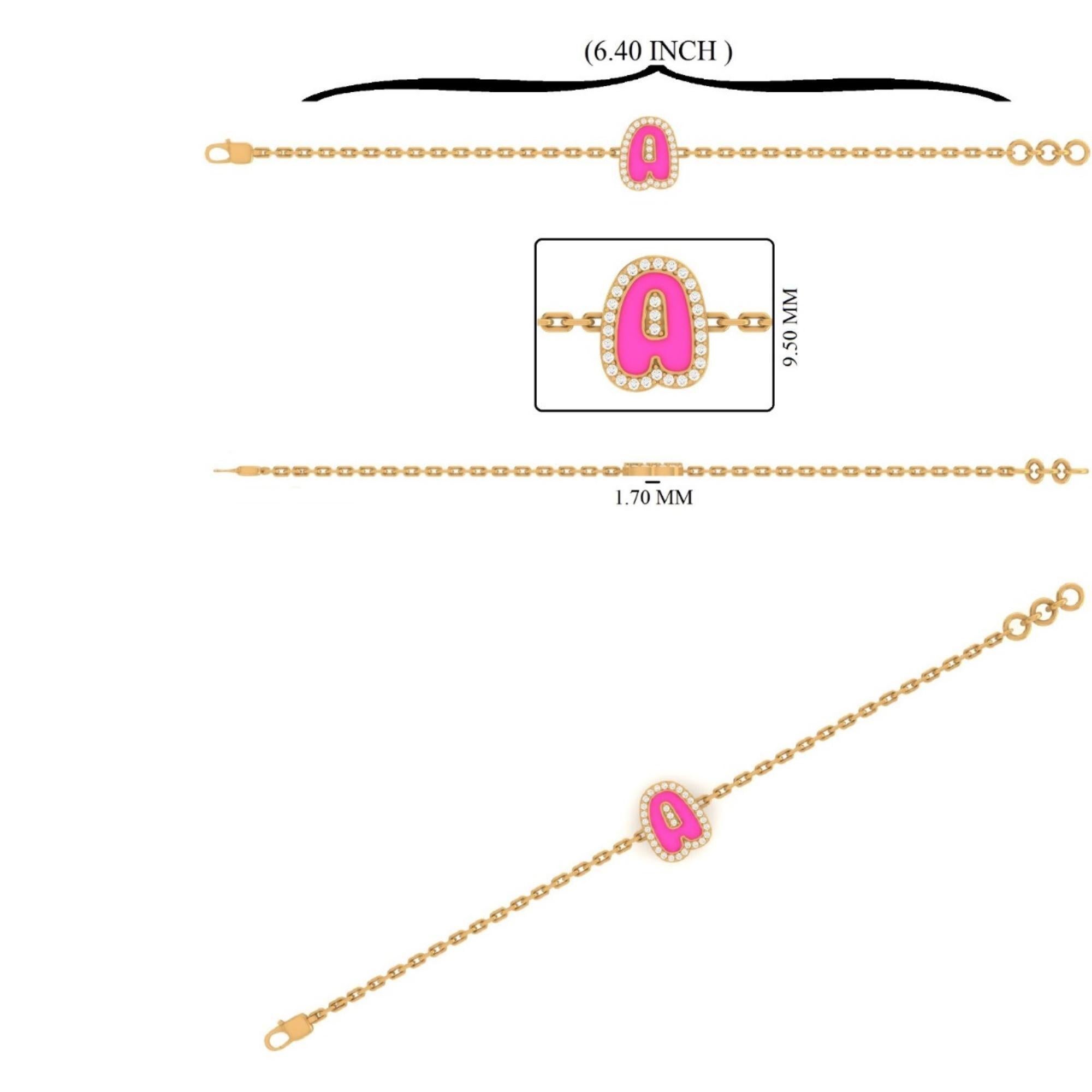 De las mujeres Pulsera personalizada con halo de iniciales y esmalte de diamantes en oro macizo de 14k (certificado) en venta