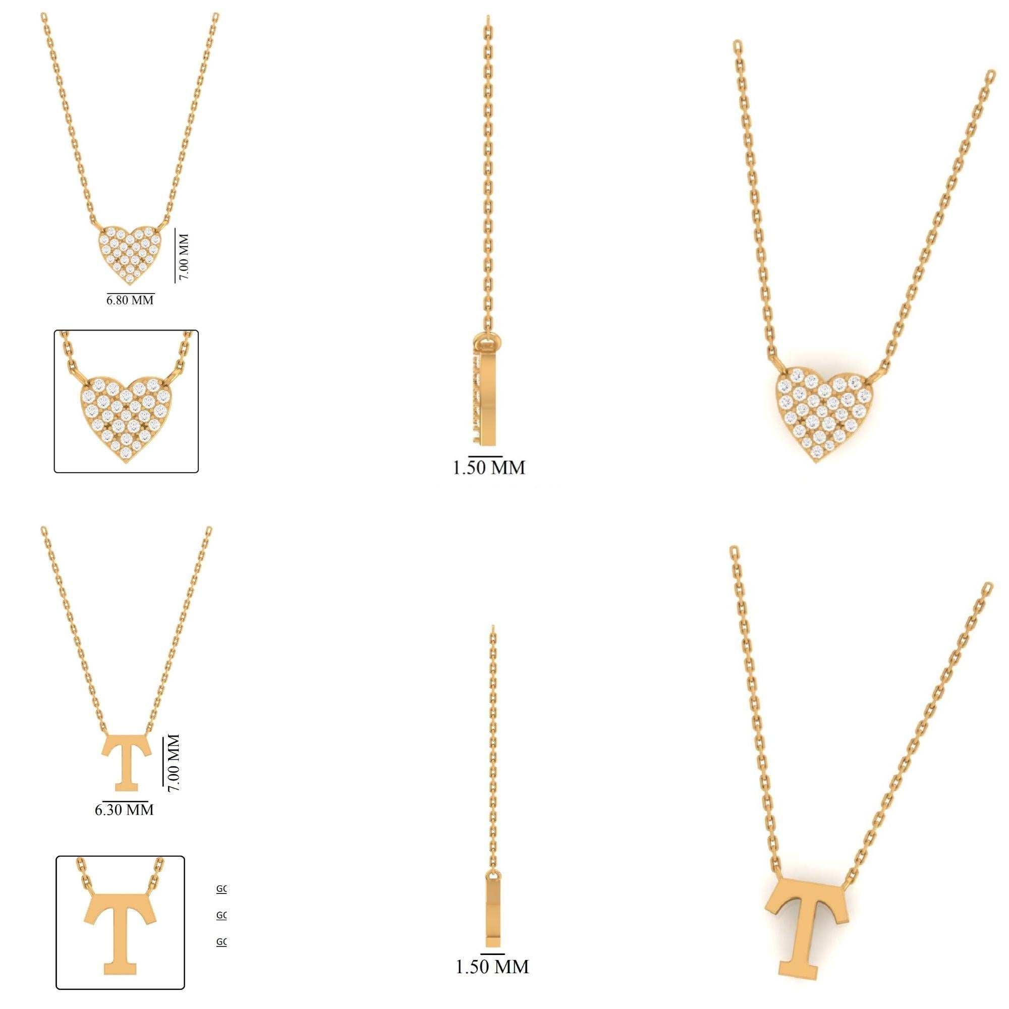Personalisierte Initiale Herz Lariat Diamant-Halskette in 14k massivem Gold (zertifiziert) im Angebot 2