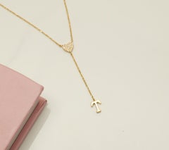 Personalisierte Initiale Herz Lariat Diamant-Halskette in 14k massivem Gold (zertifiziert)
