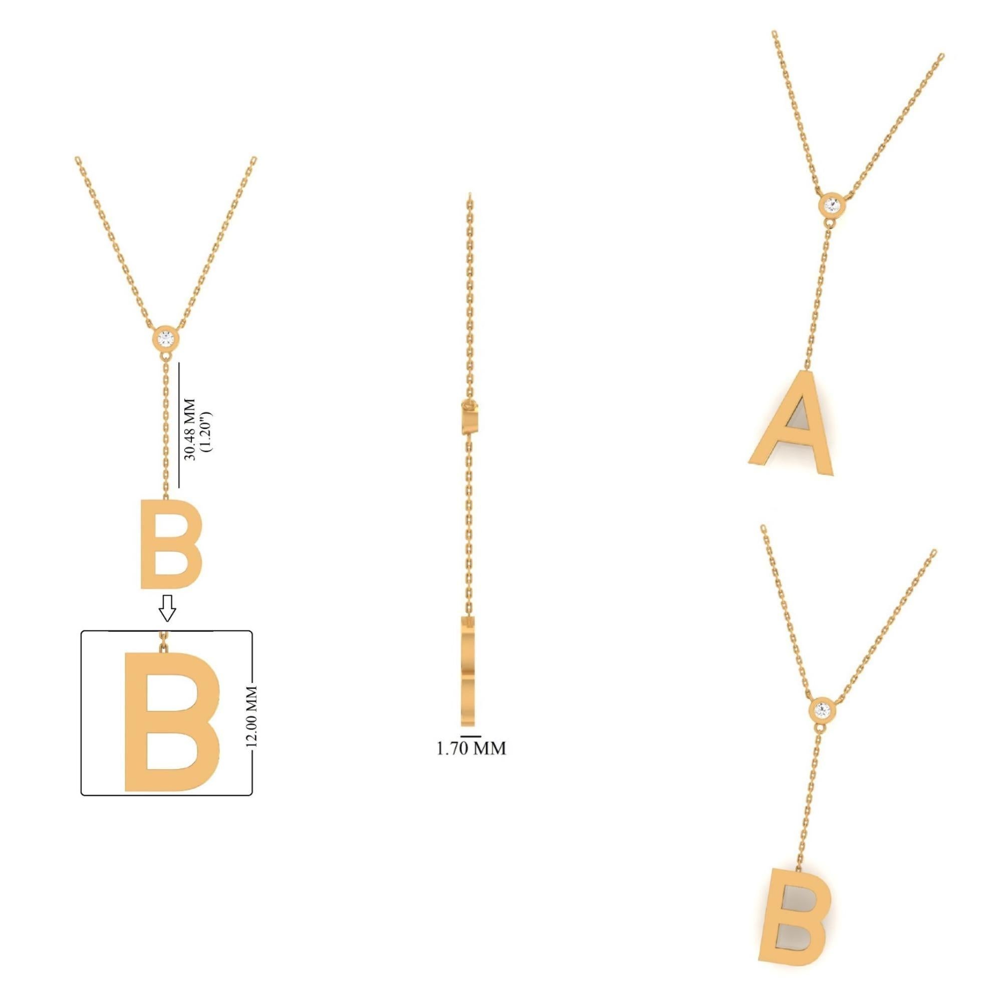 Personalisierte Initial Lariat Lünette Diamant-Halskette in 14K Solid Gold (zertifiziert) im Angebot 2
