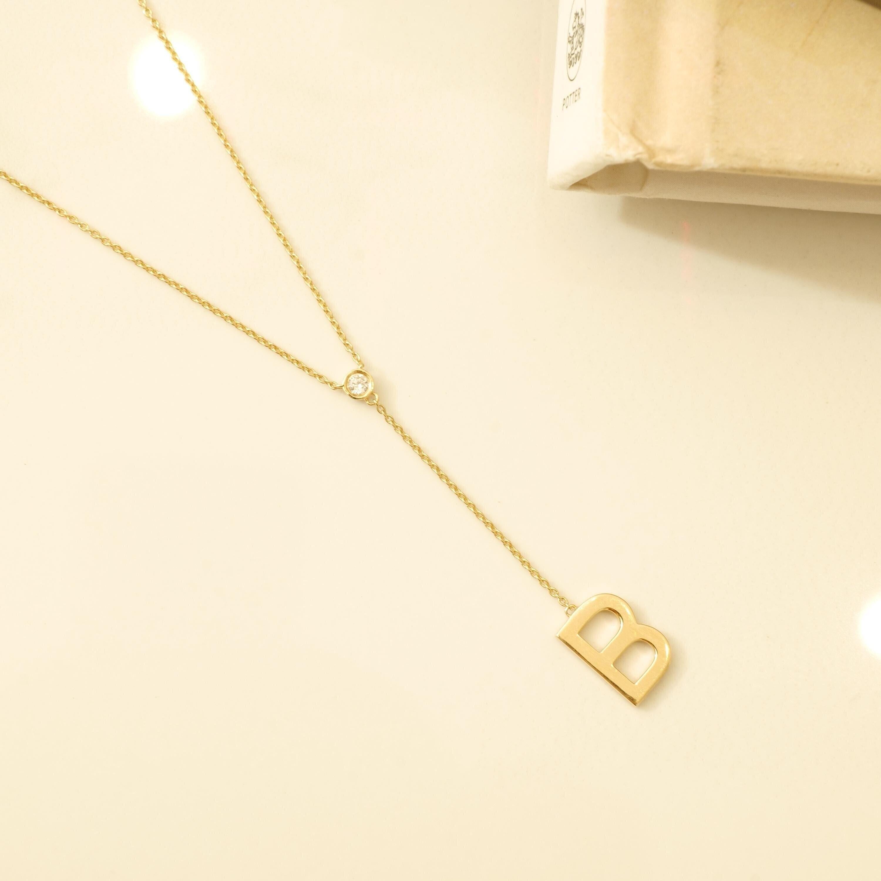 Collar de diamantes personalizado con iniciales en oro macizo de 14 quilates (certificado)