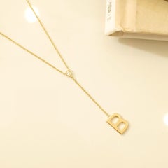 Personalisierte Initial Lariat Lünette Diamant-Halskette in 14K Solid Gold (zertifiziert)