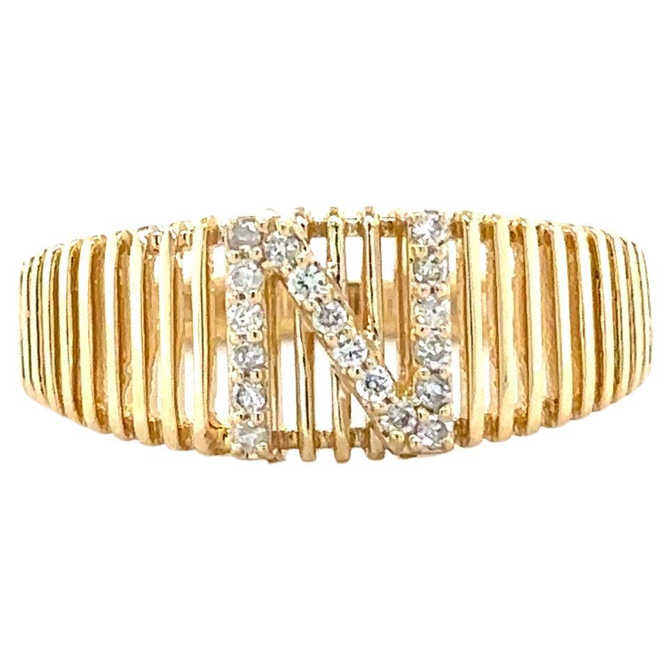 Anello con diamante con lettera iniziale personalizzata in oro massiccio 14k (certificato)