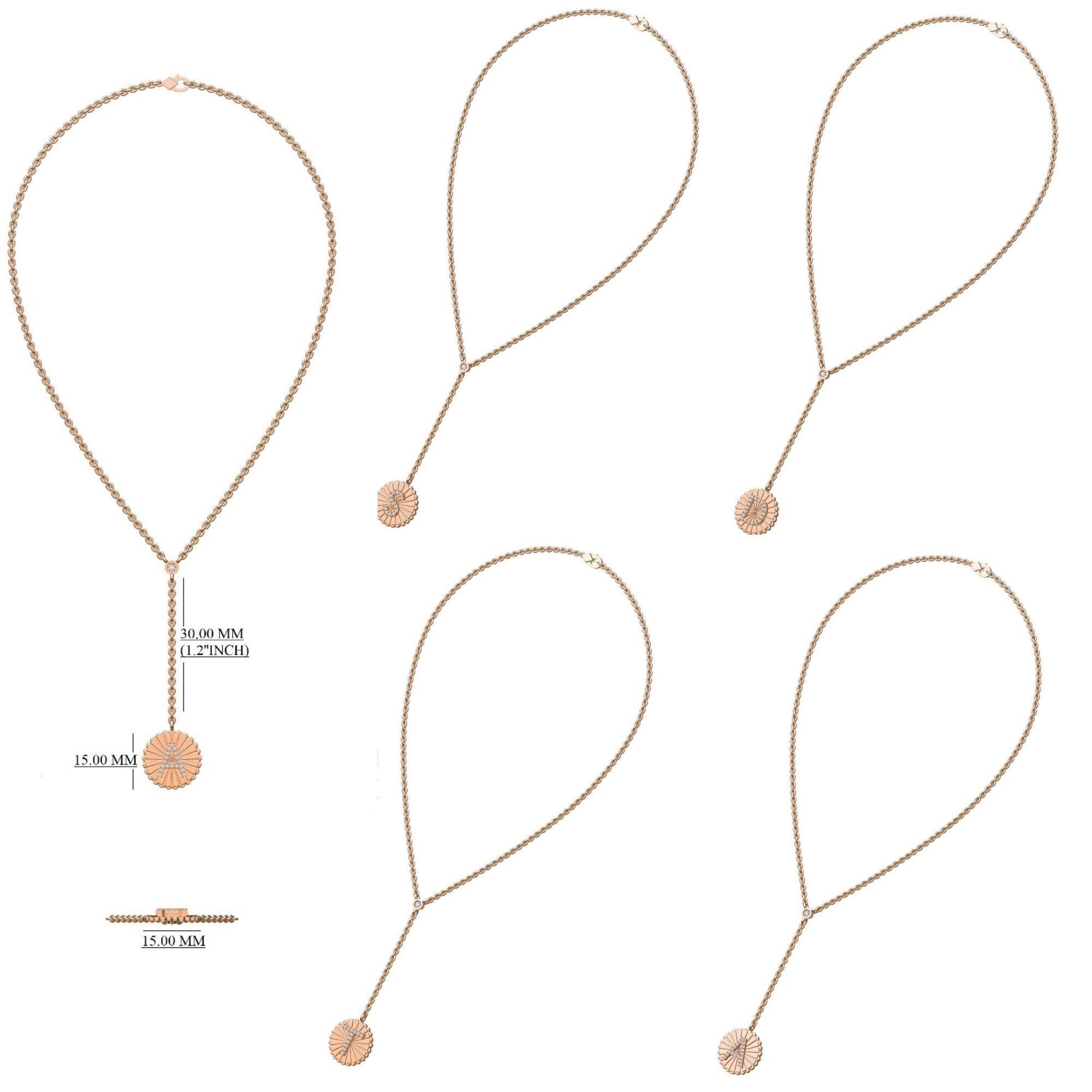 Personalisierte Initiale Medaillon Diamant Lariat in 14K massivem Gold (zertifiziert) im Angebot 2