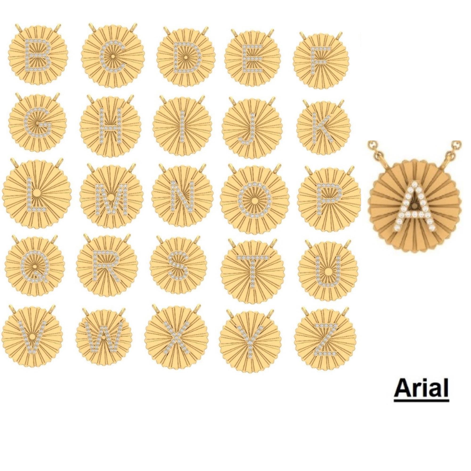 Personalisierte Initiale Medaillon Diamant Lariat in 14K massivem Gold (zertifiziert) im Angebot 3