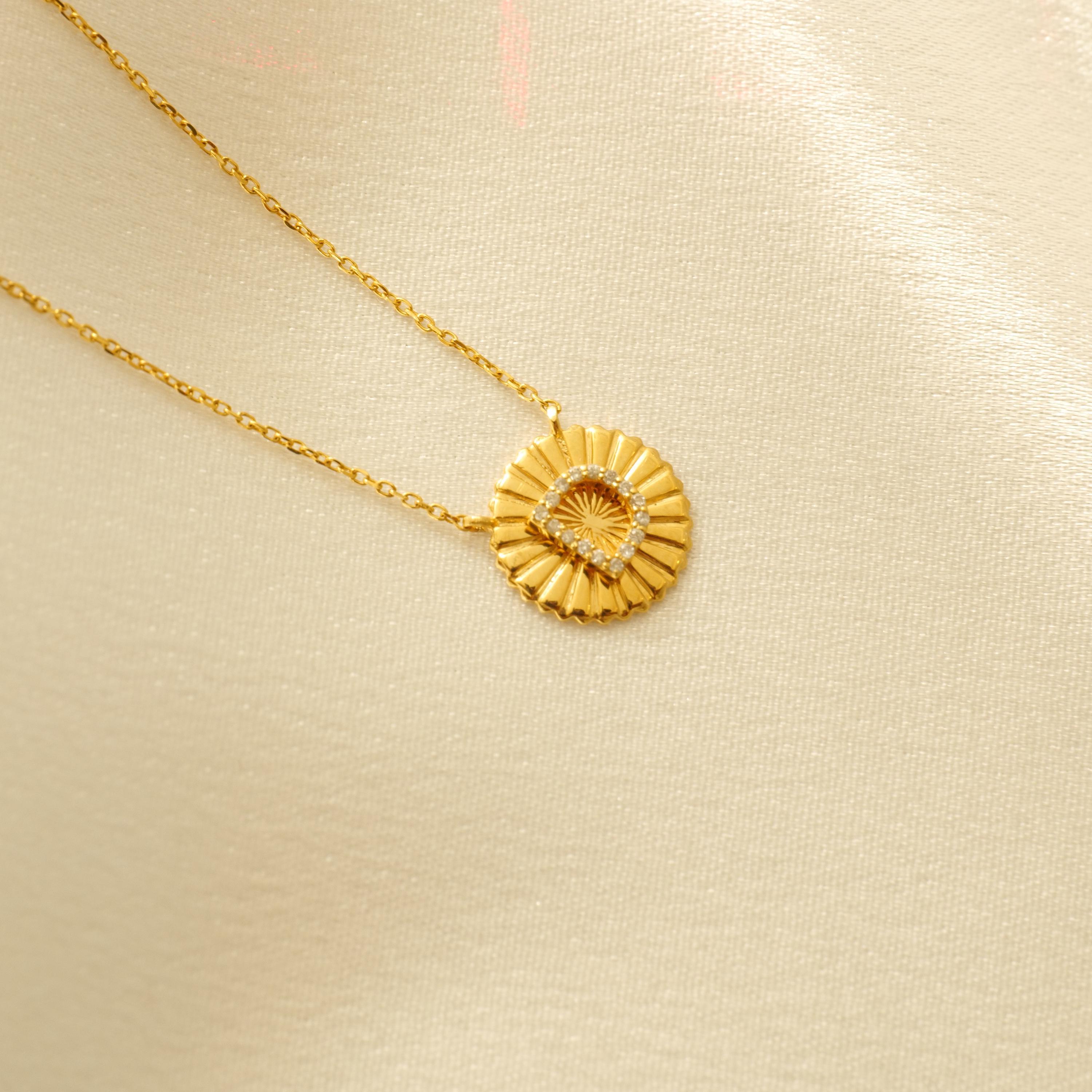 Personalized Initial Medallion Diamond Necklace in 14k Solid Gold (Certified) In New Condition For Sale In New Delhi, DL