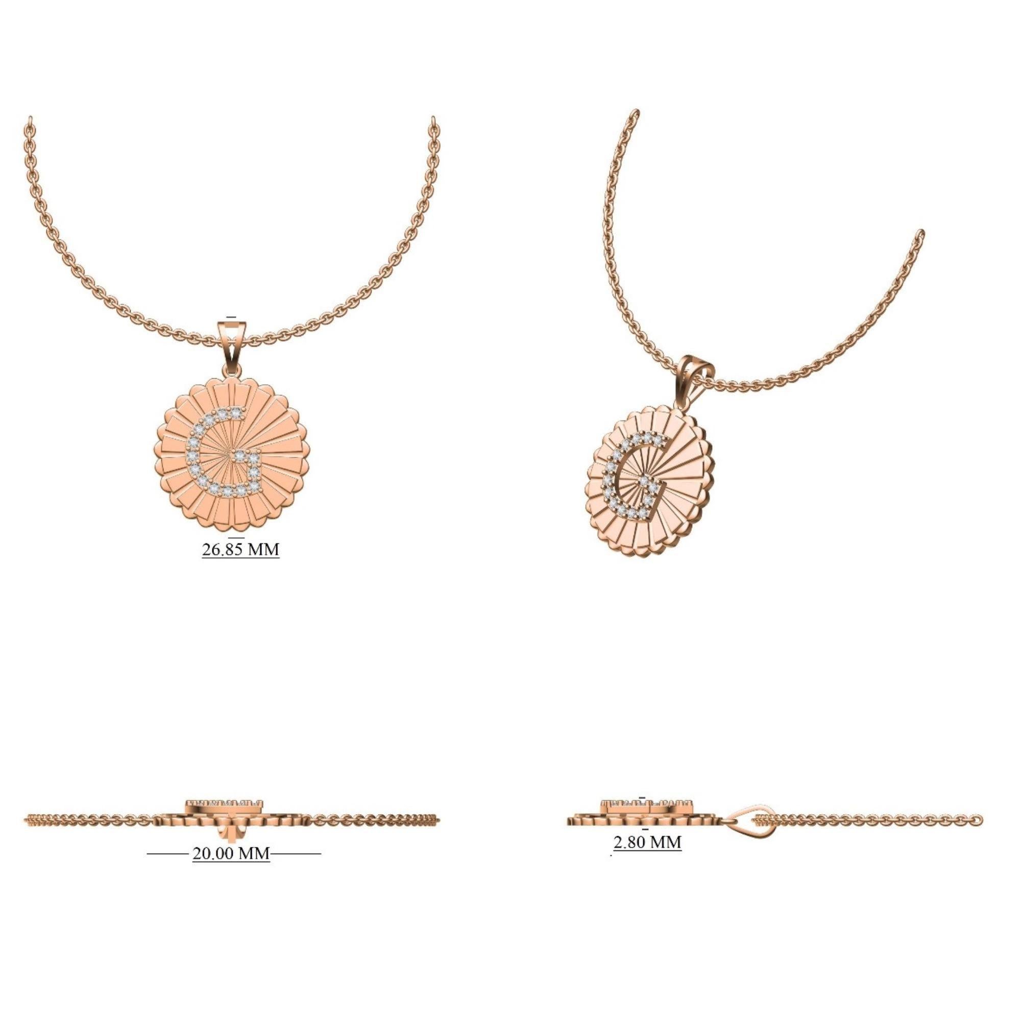 Donna Collana personalizzata con medaglione iniziale in oro massiccio 14K (certificato) in vendita