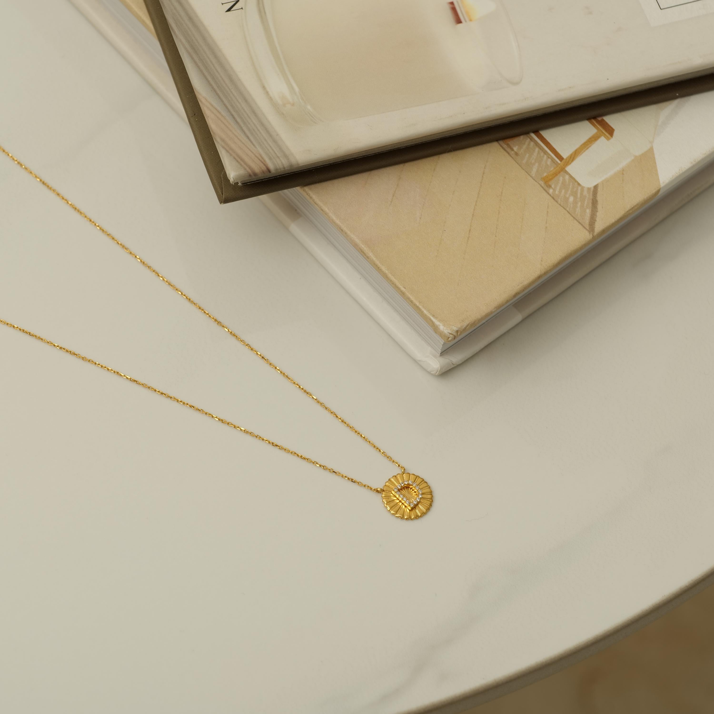 Women's Personalized Initial Medallion Diamond Necklace in 14k Solid Gold (Certified) For Sale