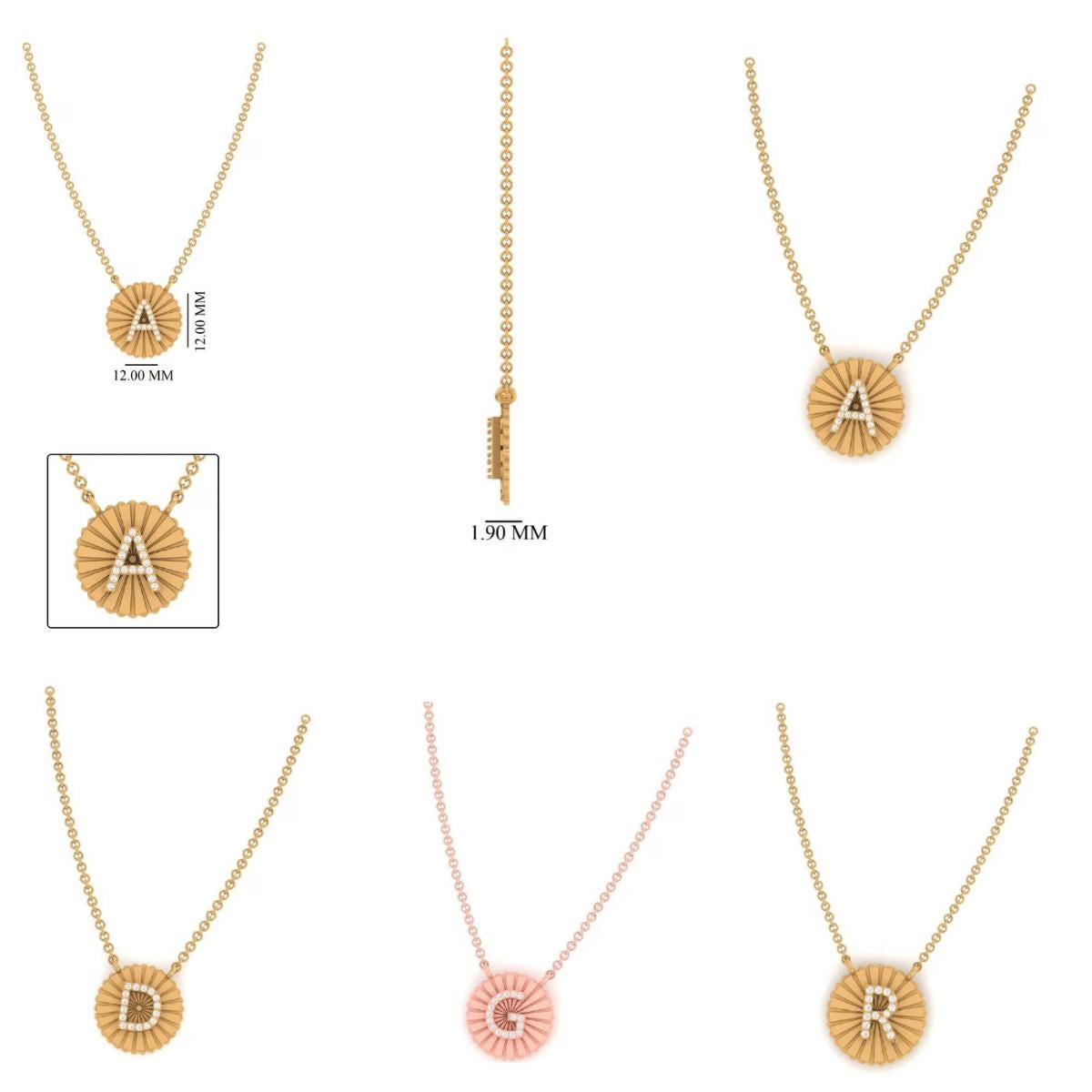 Personalized Initial Medallion Diamond Necklace in 14k Solid Gold (Certified) For Sale 2