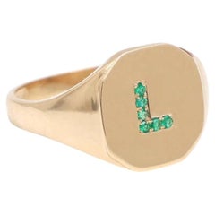 Personalized "L" Emerald 14K (18K Custom) Gold Signet Ring