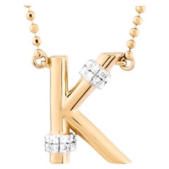 Personalized Letter K Diamond Necklace, 14K Yellow Gold, Beaded Ball Chain Charm