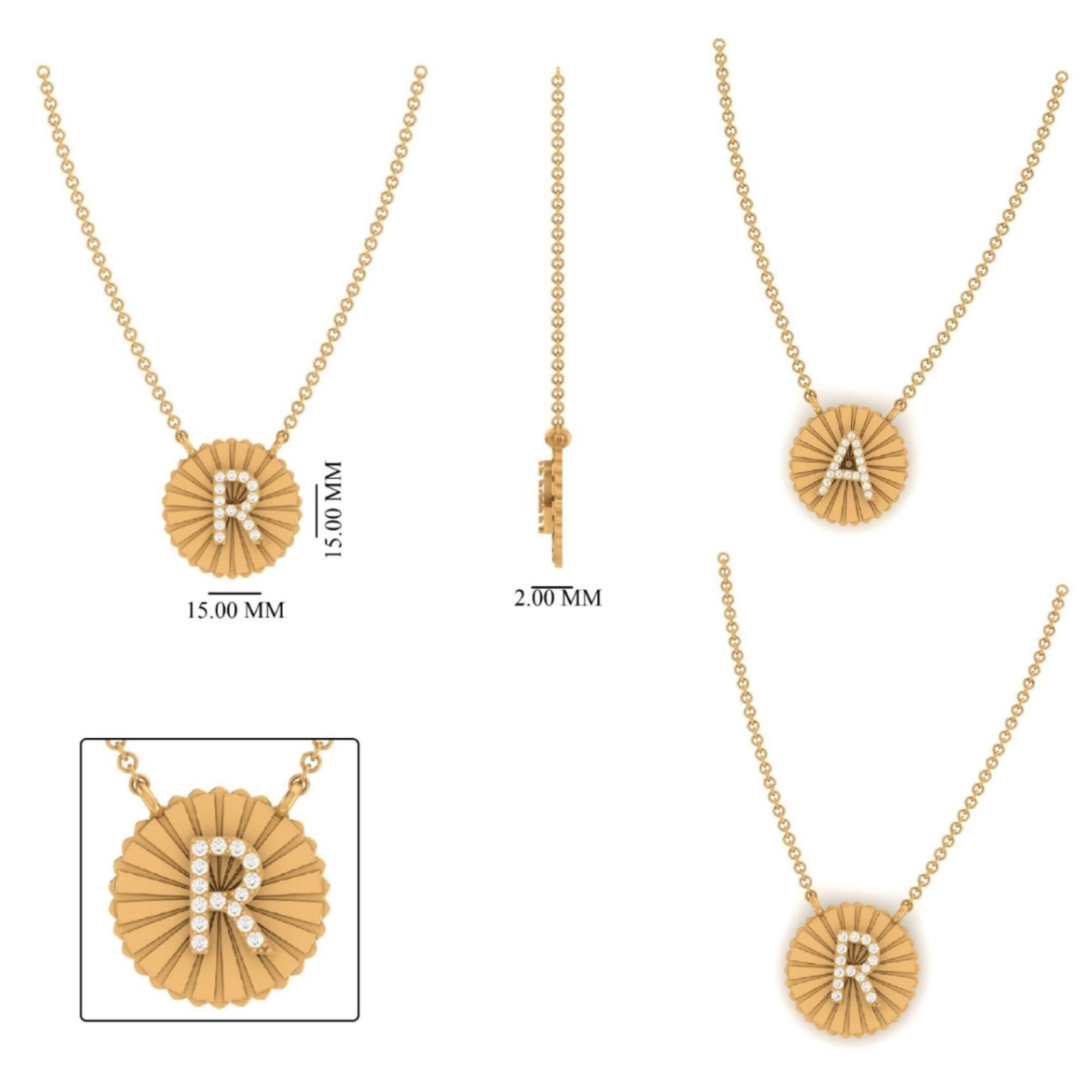 Collana personalizzata con medaglione iniziale in oro massiccio 14k (certificato) in vendita 2