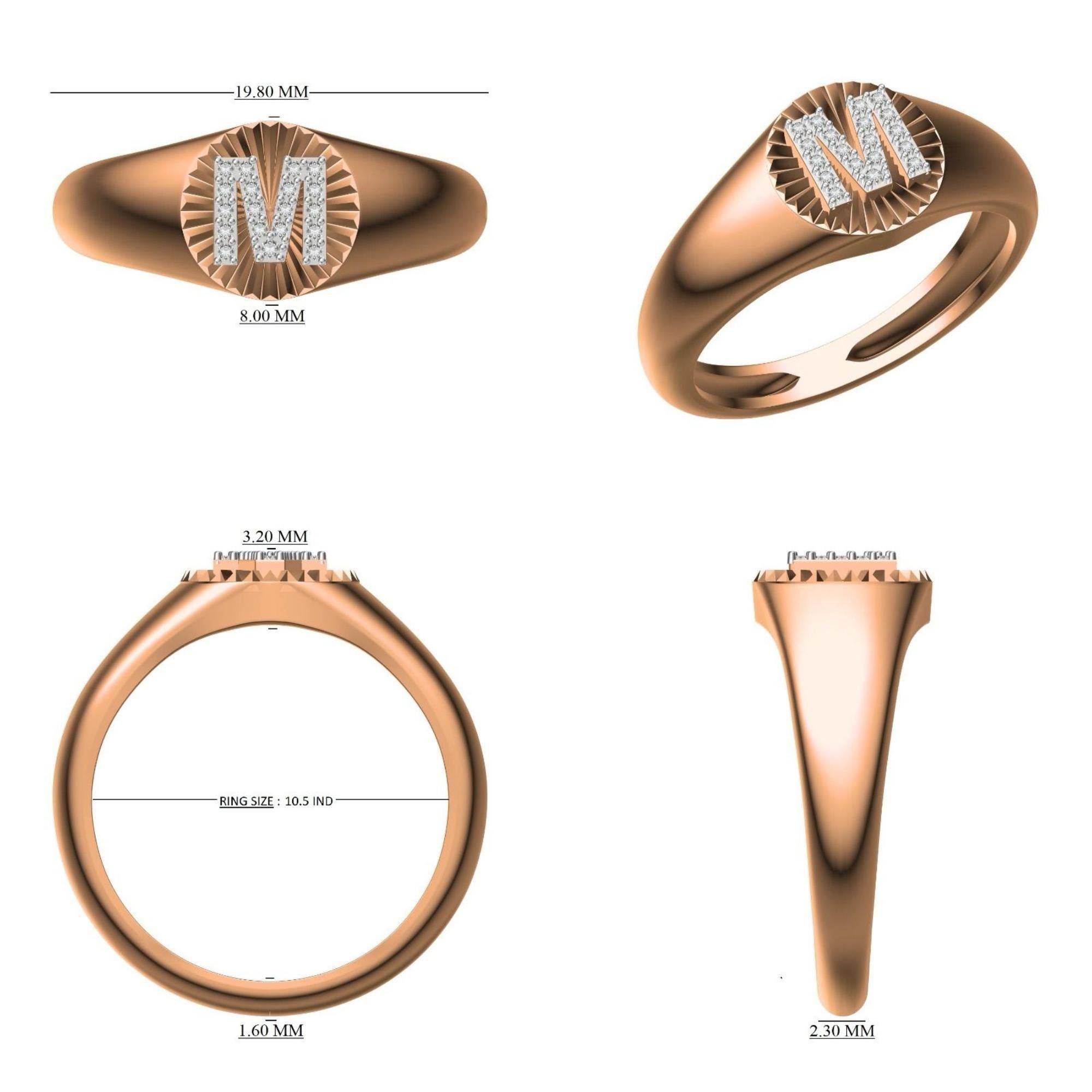 Personalized Medallion Initial Diamond Ring in 14k Solid Gold (Certified) For Sale 5
