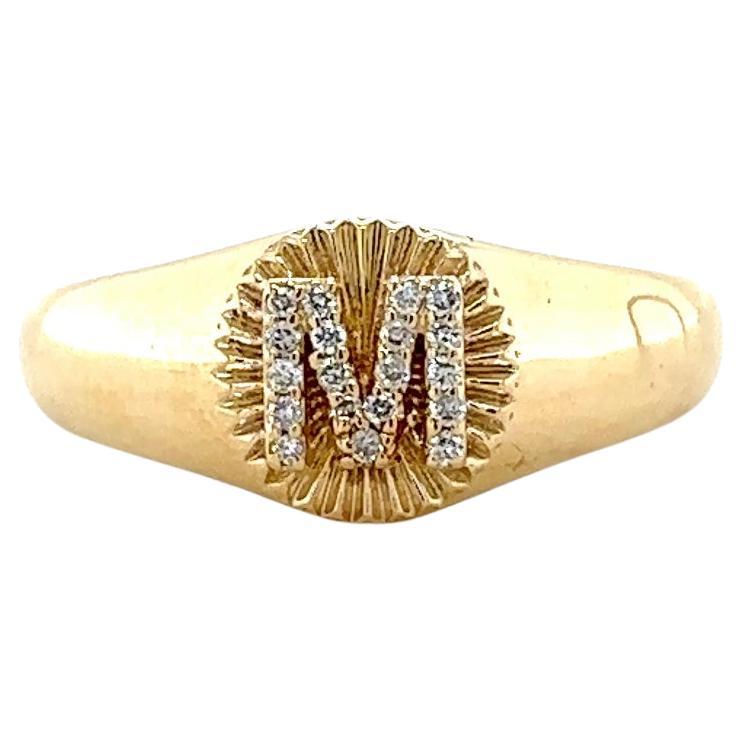 Anello personalizzato con medaglione iniziale e diamante in oro massiccio 14k (certificato)