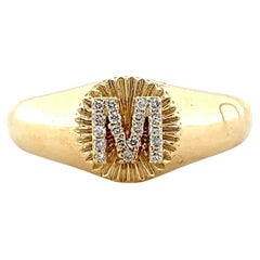 Personalized Medallion Initial Diamond Ring in 14k Solid Gold (Certified)