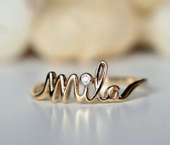 Personalized Name Diamond Ring in 14k Solid Gold