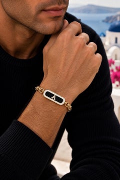 Personalized Raised Diamond Initial Enamel Bracelet in 14K Gold by Meghna Jewels