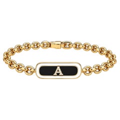 Personalized Raised Diamond Initial Enamel Bracelet in 14K Gold by Meghna Jewels