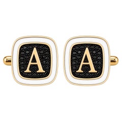 Personalized Single Initial Cufflinks White Enamel 14K Gold by Meghna Jewels