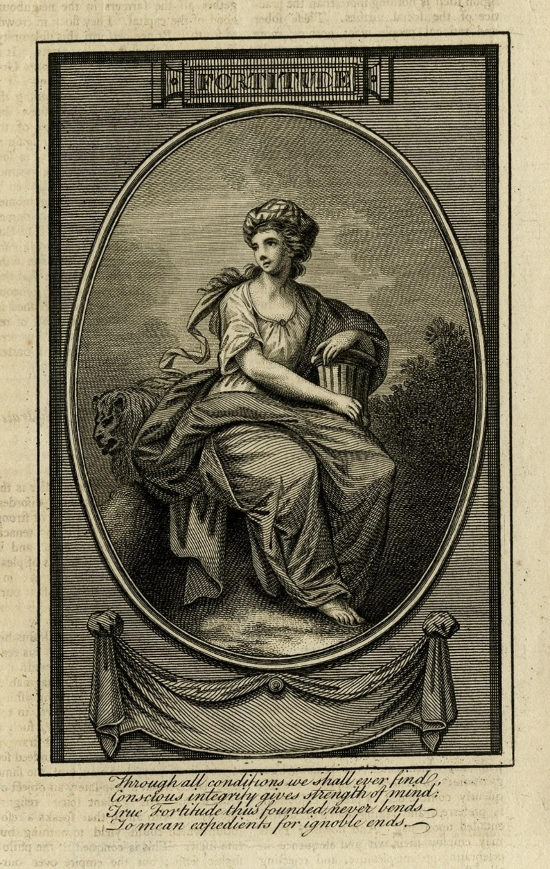 Personnification de la force en tant que figure féminine assise habillée avec la plus grande élégance, vers 1780 Bon état - En vente à Langweer, NL