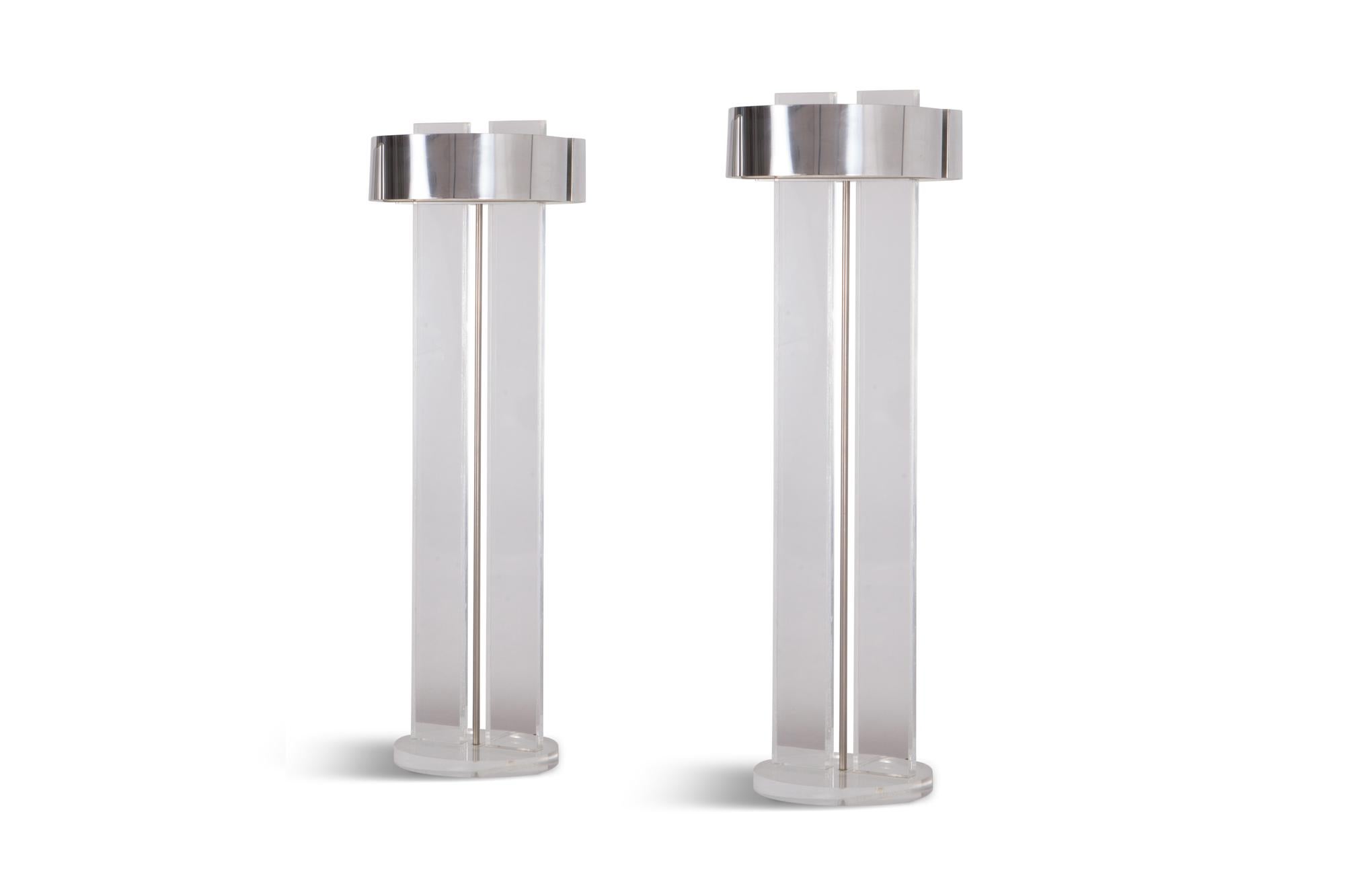 Post-Modern Perspex Postmodern floor lamps with Chrome Shade, Set of Two