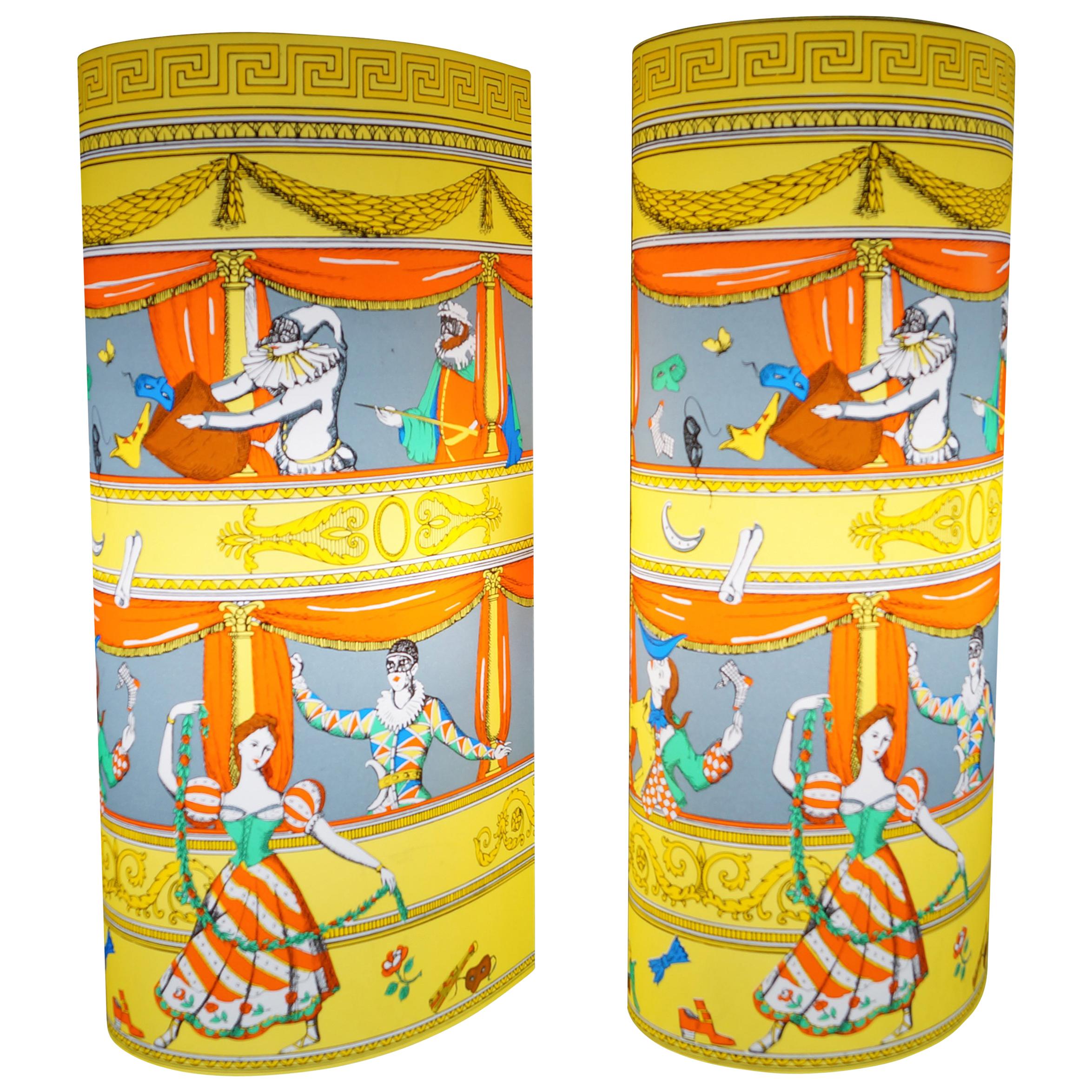 Perspex Table Lamps Pair by Barnaba Fornasetti Commedia Italiana Media, 1995 For Sale