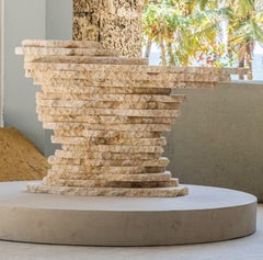 Perspicere Unique Console Table in Hand-Carved Travertine by Andres Monnier