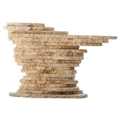 Perspicere Unique Console Table in Hand-Carved Travertine by Andres Monnier