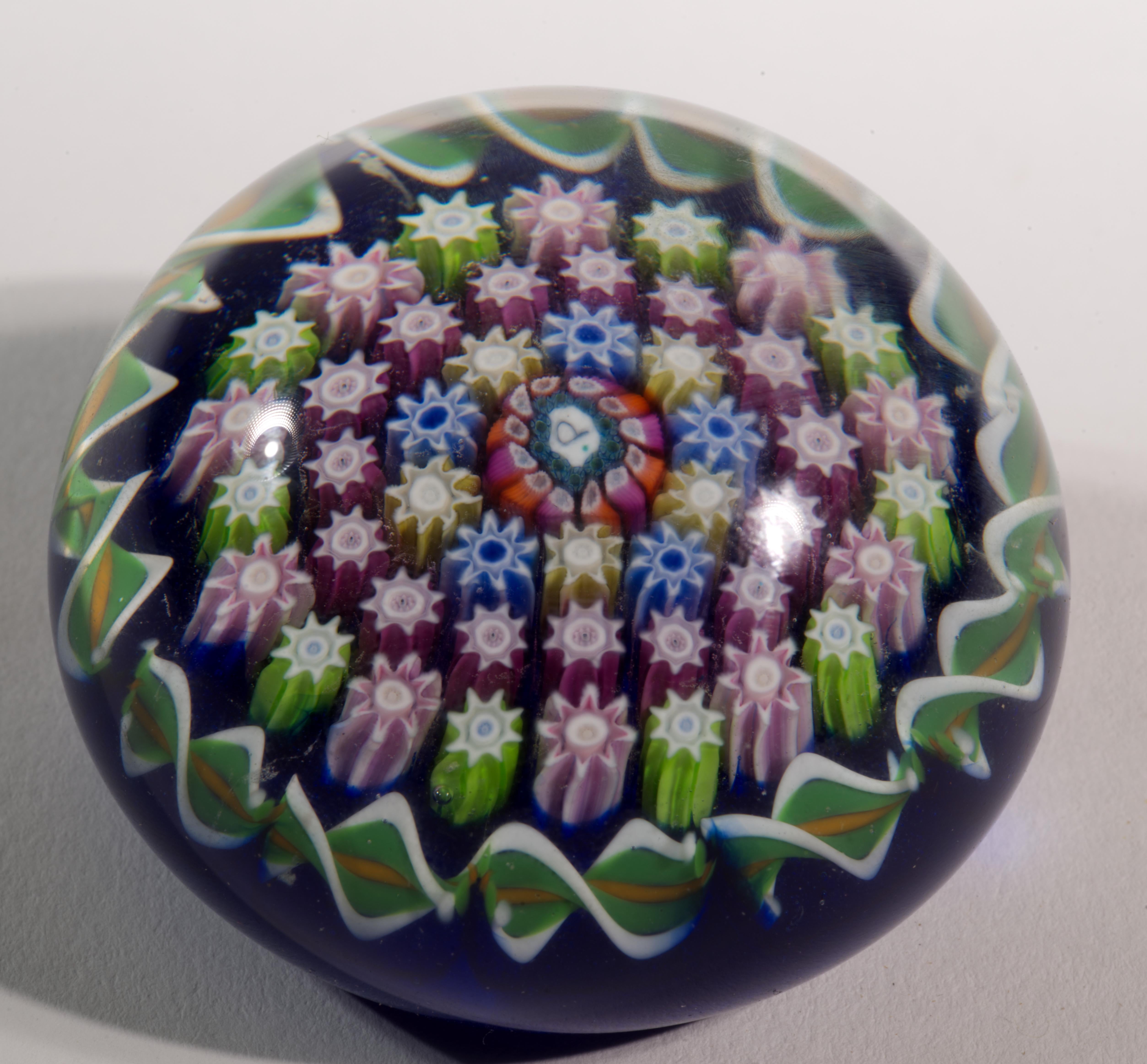 Scottish Perthshire Art Glass Paperweight Twists and Millefiori For Sale
