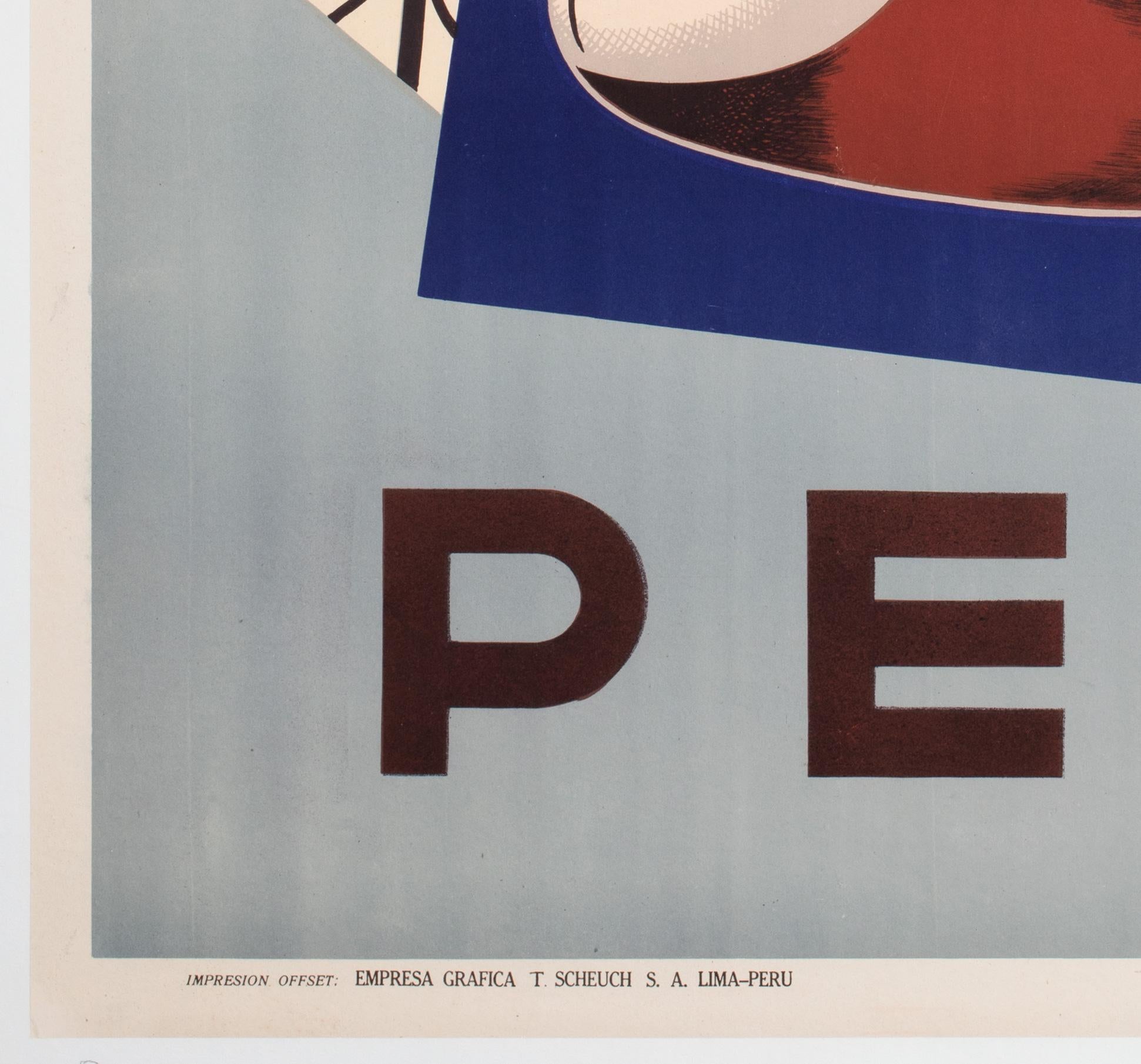 Poster pubblicitario di viaggio in Perù del 1950 circa, Sabino Springett in vendita 1