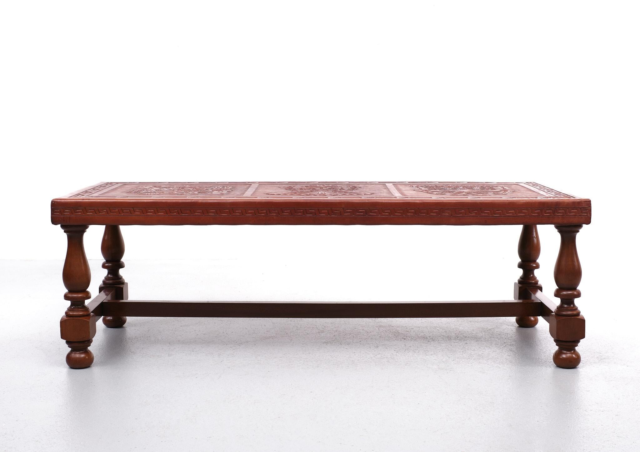 Mid-20th Century Peru embossed Leather coffee table 1960s Angel Pazmino Voor Muebles De Estilo For Sale