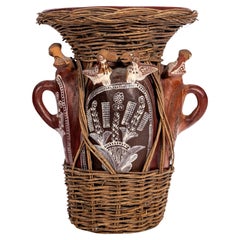 Peru Volkskunst Keramik Ton Korbweide Zoomorpher Vogel Quinua Ernte Vase Skulptur