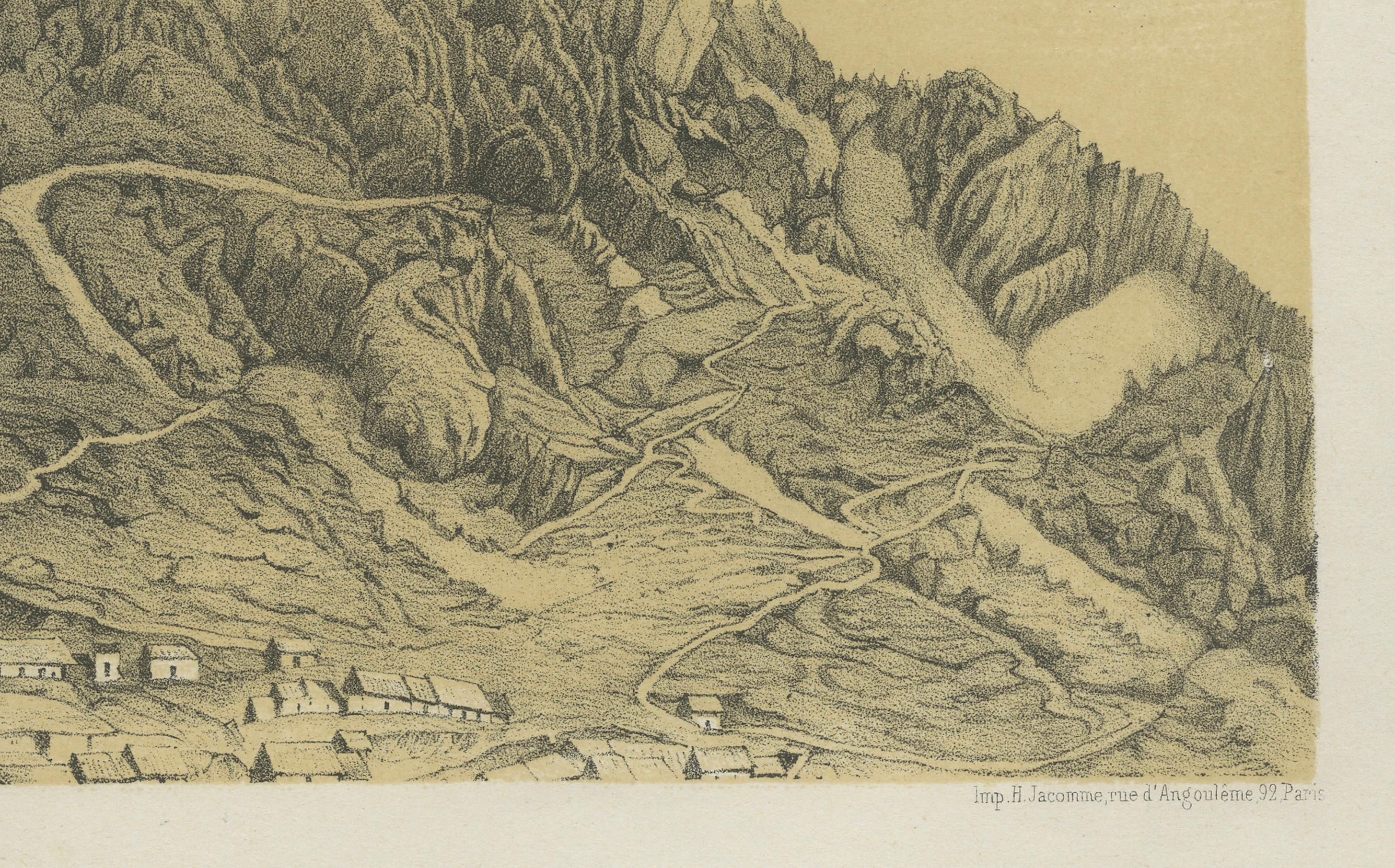 French Peru Mining Mountain of Hualgayoc – Antique Lithograph, 1865 For Sale
