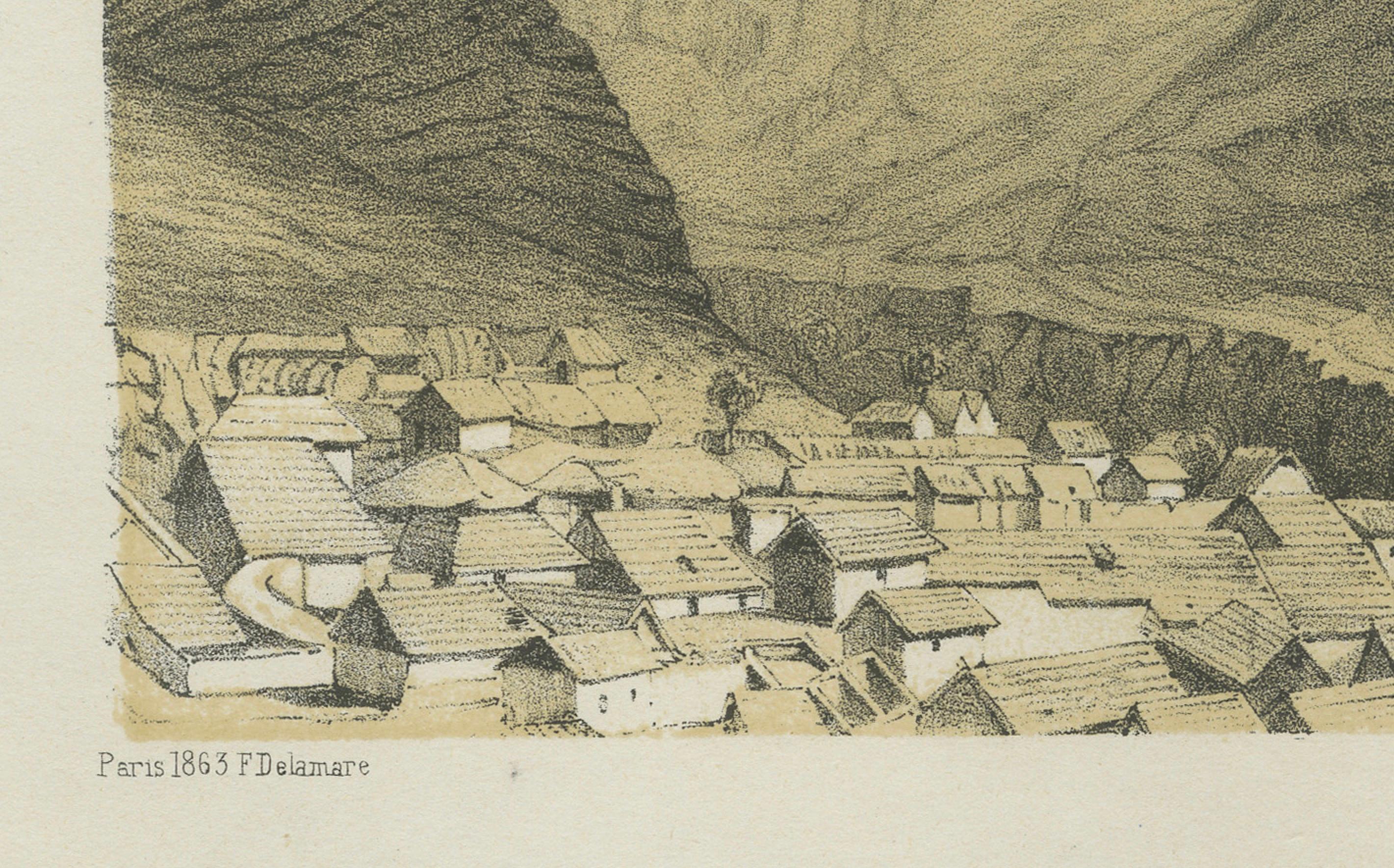 Peru Mining Mountain of Hualgayoc – Antique Lithograph, 1865 In Good Condition For Sale In Langweer, NL