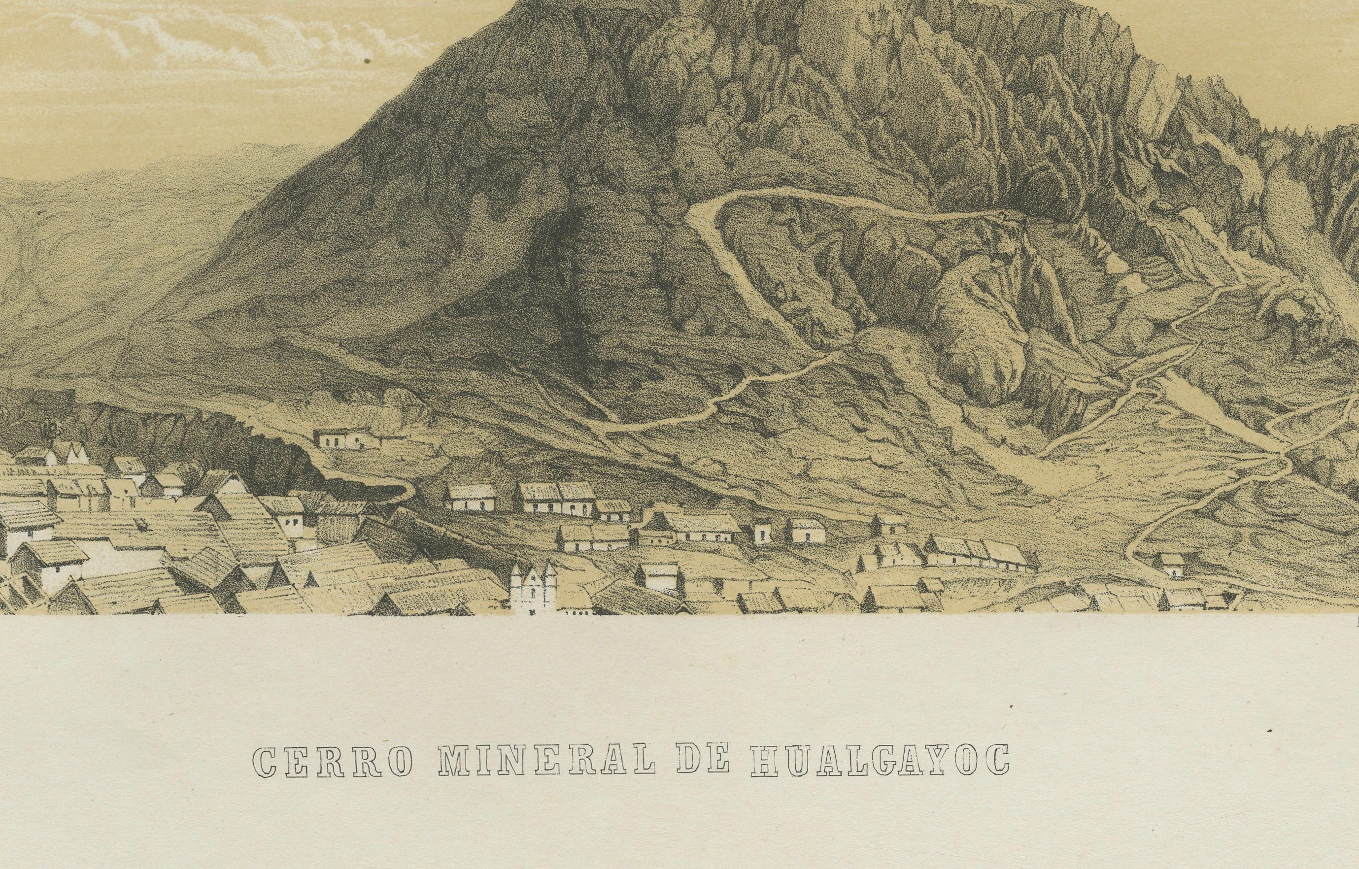 Mid-19th Century Peru Mining Mountain of Hualgayoc – Antique Lithograph, 1865 For Sale