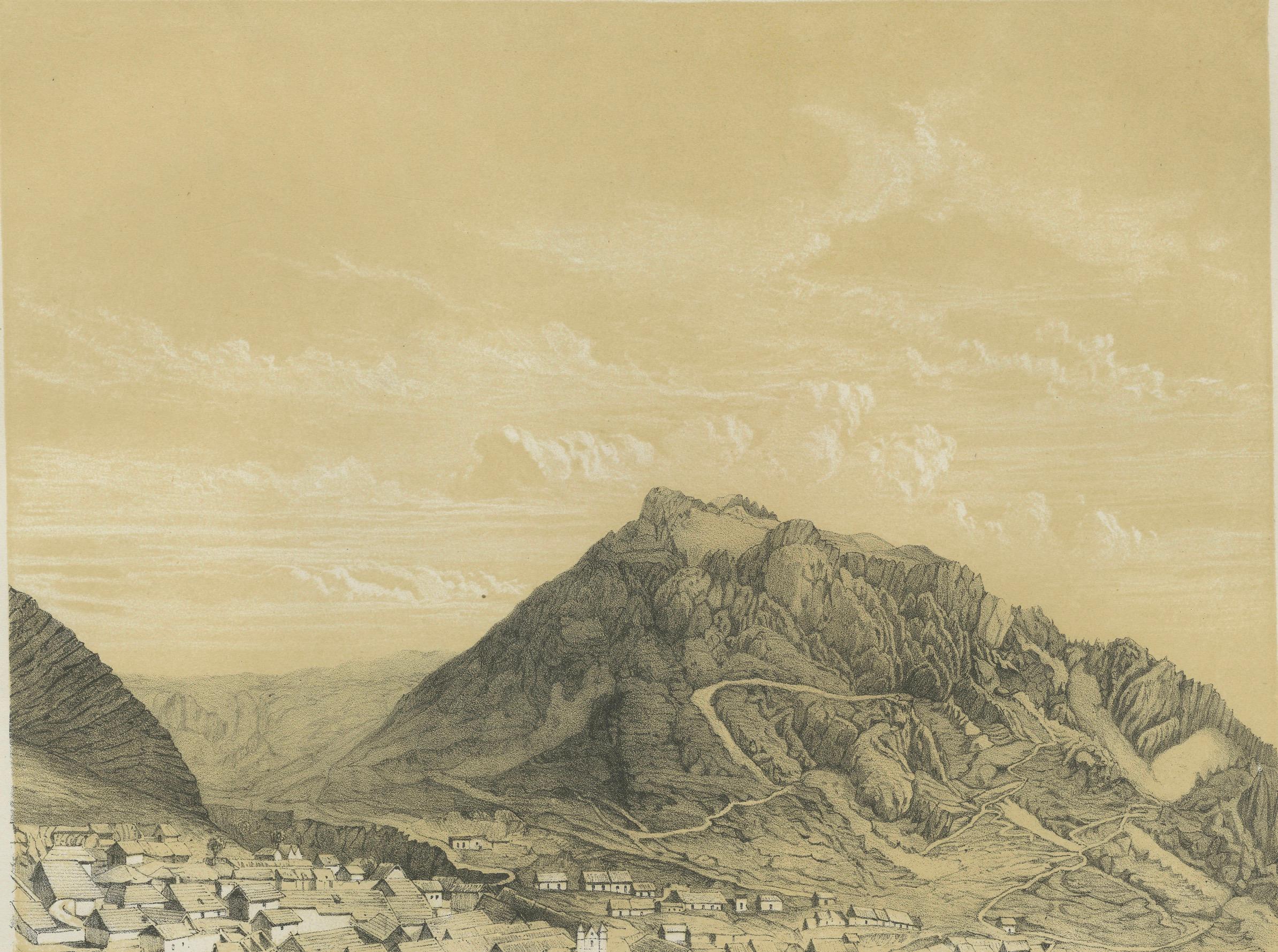 Paper Peru Mining Mountain of Hualgayoc – Antique Lithograph, 1865 For Sale