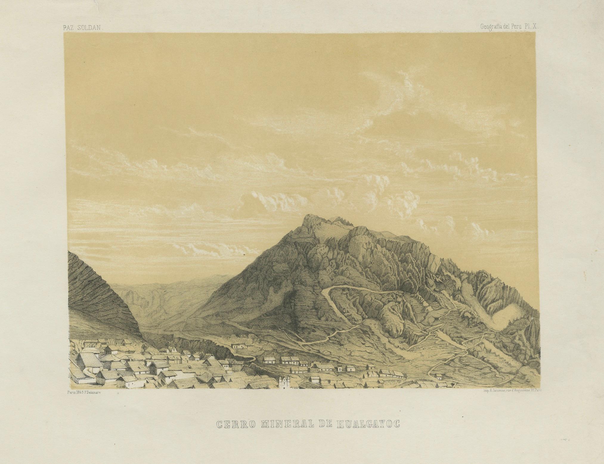 Peru Mining Mountain of Hualgayoc – Antique Lithograph, 1865 For Sale 1