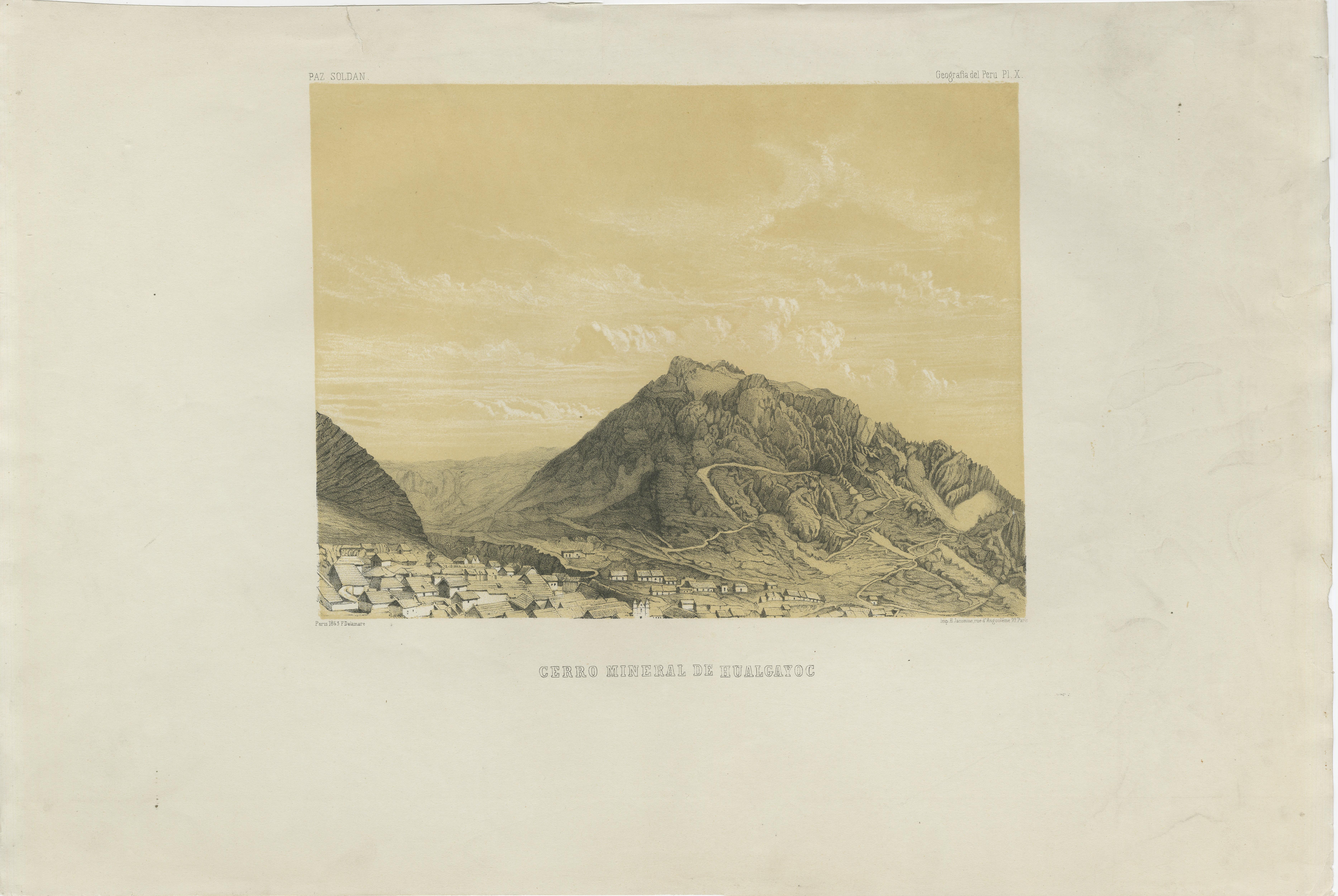 Peru Mining Mountain of Hualgayoc – Antique Lithograph, 1865 For Sale 2