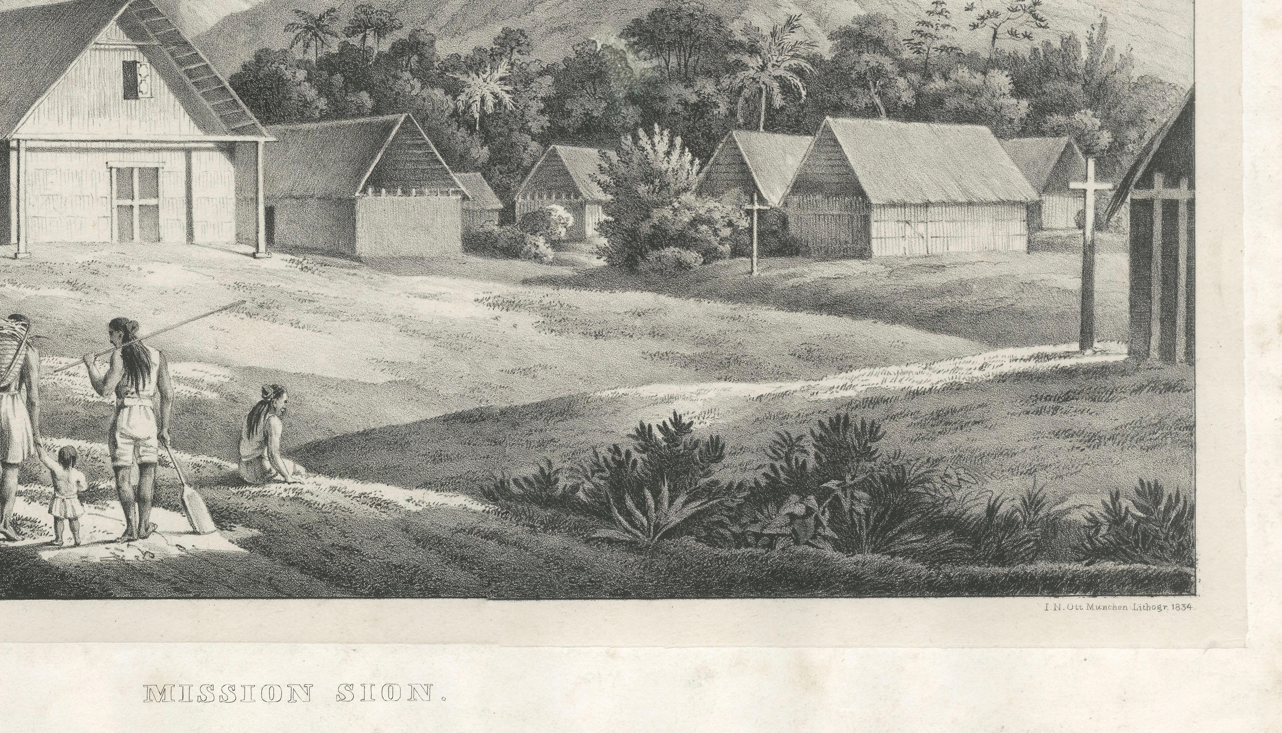 Peru Mission Sion, 1834 South America Exploration Lithograph by Poeppig, 1834