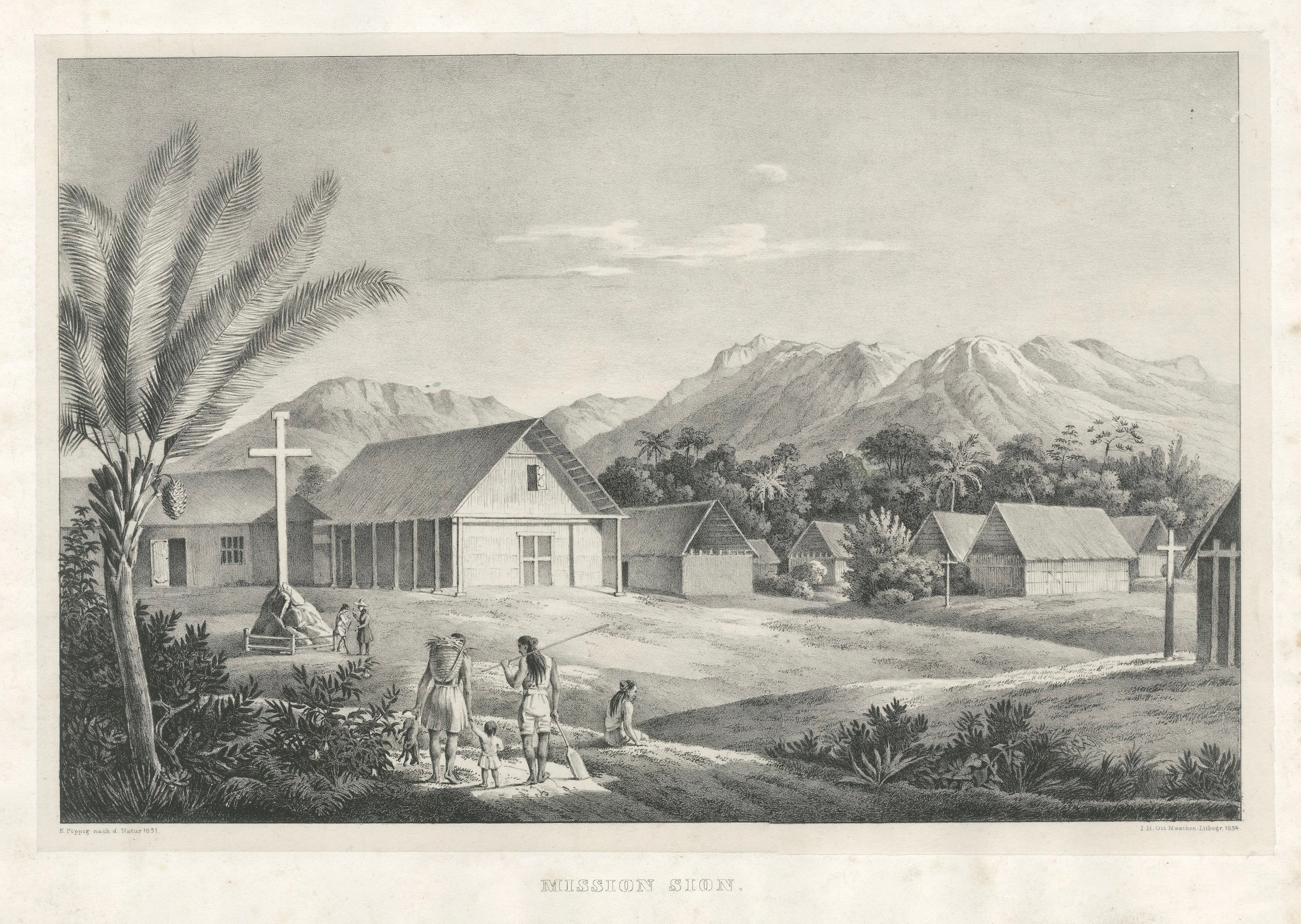 Peru Mission Sion, 1834 South America Exploration Lithograph by Poeppig, 1834