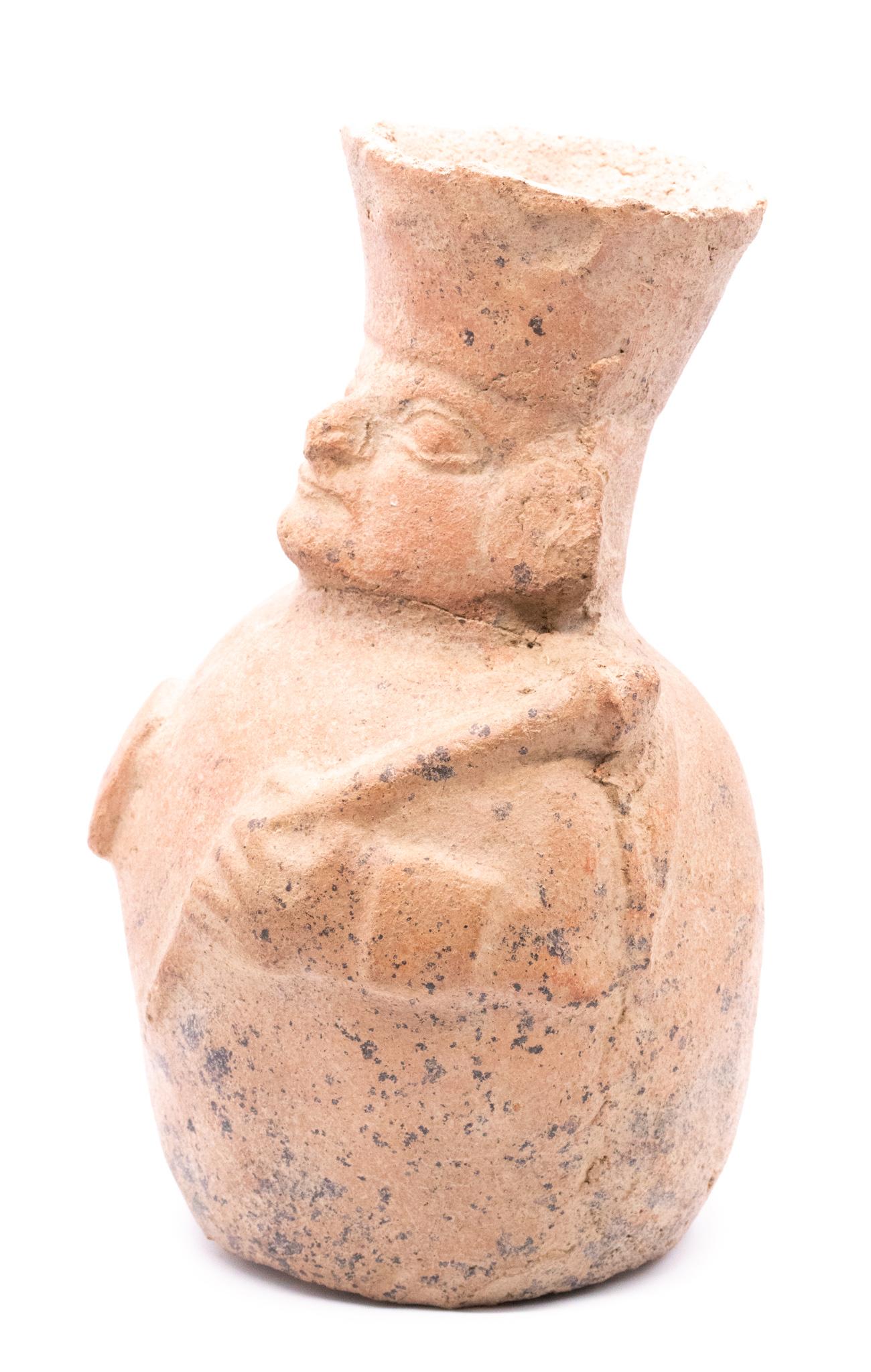 Hand-Carved Peru Pre Inca 100-700 Ad Moche Pre Columbian Personified Vessel in Earthenware For Sale