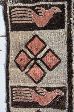 Peru Roadrunner Image Handwoven Warm Wool Tapestry Rug Runner 1940s Vintage