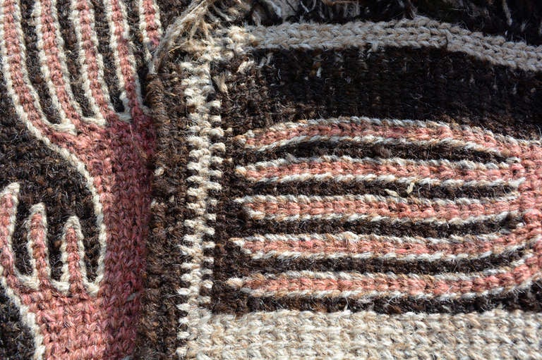 Folk Art Peru Roadrunner Image Handwoven Warm Wool Tapestry Rug Runner 1940s Vintage